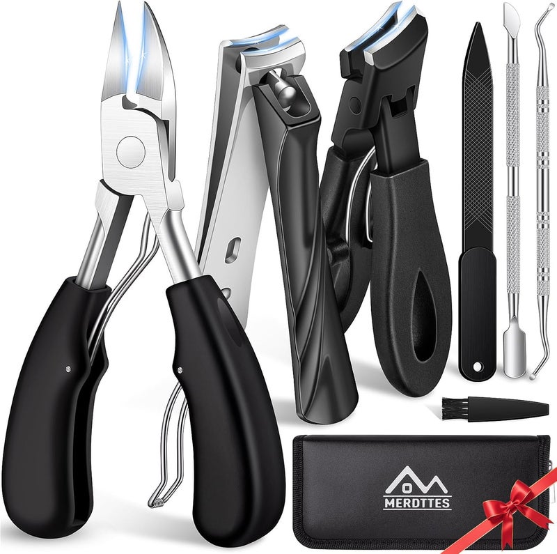 MERDTTES Toenail Clippers for Seniors Thick Toenails, Sharp Ingrown Toenail Clippers Nail Cutter Long Handle with Wide Jaw for Thick Nails, Heavy Duty Large Toe Nail Clipper Set for Men & Women,7 Pcs - Image 1